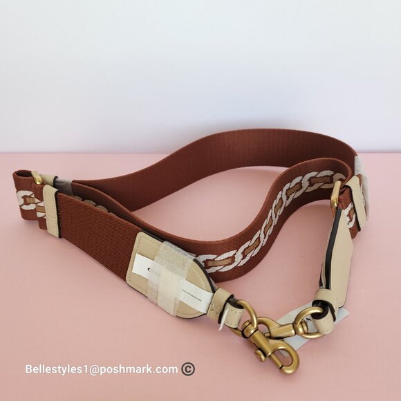COACH Webbing Strap With Chain Stripe Print and Glovetanned Leather-Ivory multi⭐ - Picture 10 of 15